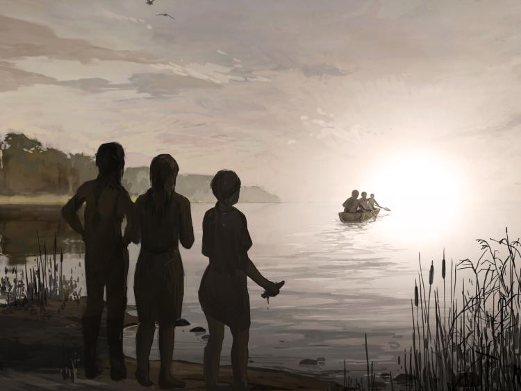 Illustration af fjorden for 7.000 år siden.